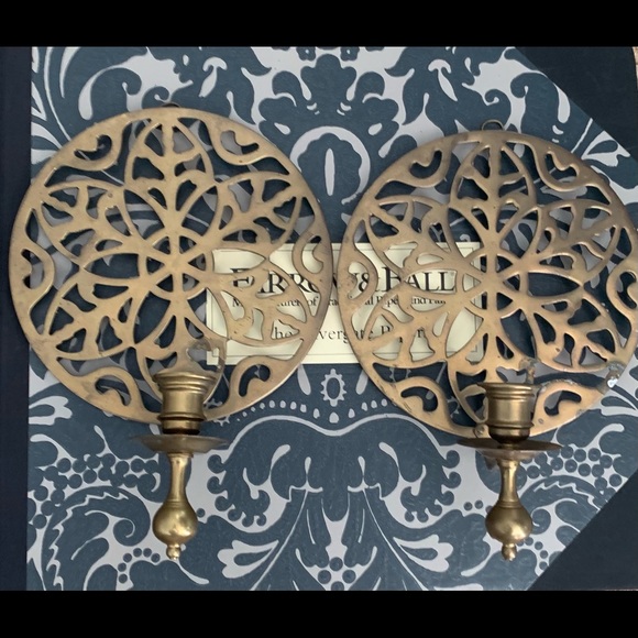 TWO Matching Brass candle wall holders. FIRM